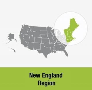 New England Region: Connecticut (central and northern), Maine, Massachusetts, New Hampshire, Rhode Island, Vermont