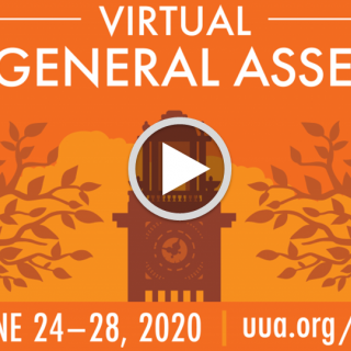 Logo for the 2020 General Assembly with a video "play" button.