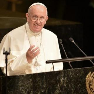 Photo of Pope Francis addressing the General Assembly at the United Nations