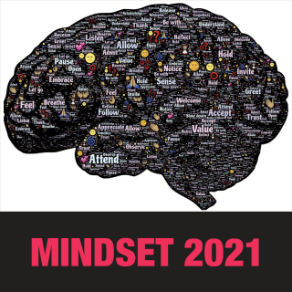 The human brain, seen in profile, with the title, "Mindset 2021"
