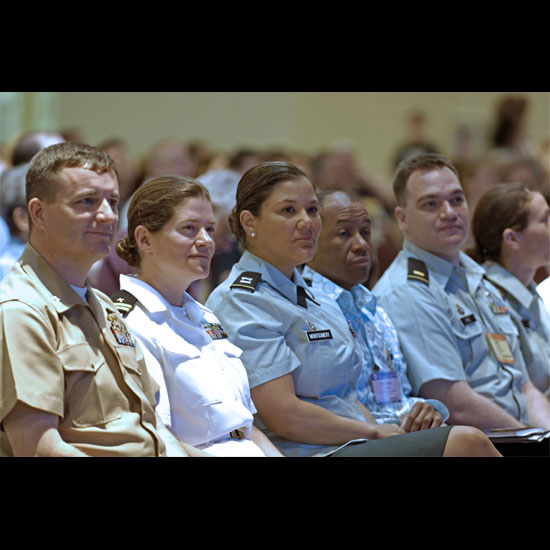 A row of Unitarian Universalists in military uniform. Photo by Nancy Pierce.