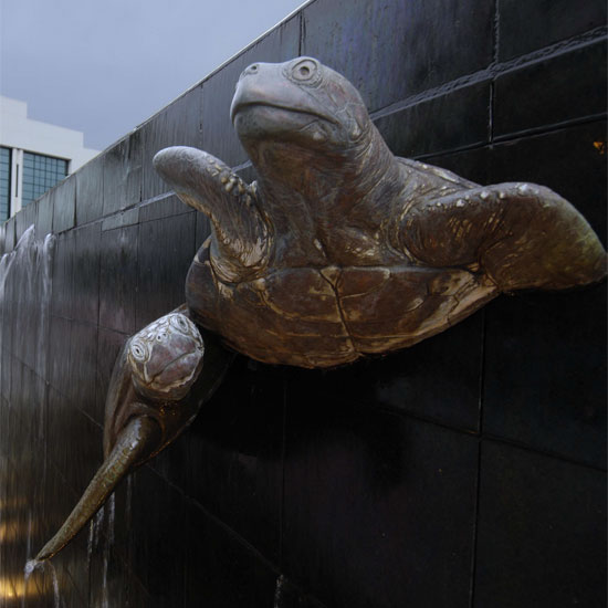 Turtle sculpture on the fountain outside the Ft. Lauderdale Convention Center. Photo by Nancy Pierce.