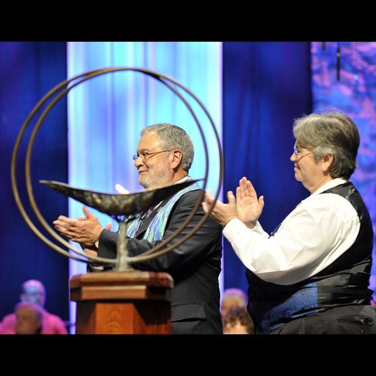 UUA President Peter Morales and UUA Moderator Gini Courter at the 2010 General Assembly Opening and Plenary I. Photo by Nancy Pierce.