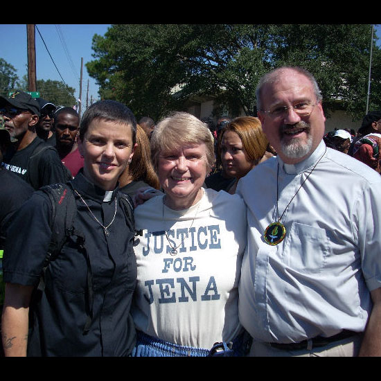 Rally for Jena 6, September 20, 2007, Jena, Louisiana:  Rev. Eliza Galaher, Rev. Lyn Oglesby, Rev. Fred Hammond. Photo courtesy Eliza Galaher.