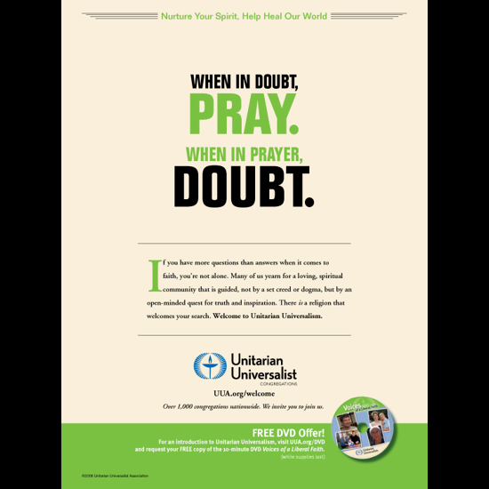 Text: 'When In Doubt, Pray. When In Prayer, Doubt.' 