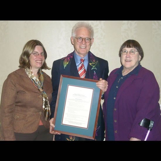 Gail Forsyth-Vail (L) and Helen Bishop (R) with 2011 MacLean Award Winner Barry Andrews 