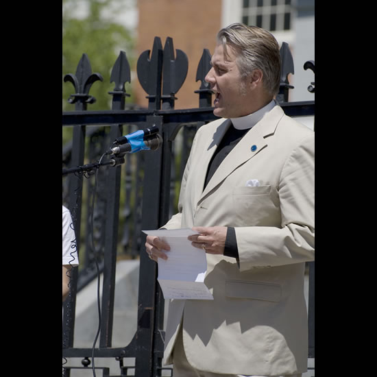 Rev. Hank Peirce speaks at SSL Rally in Boston, May 13, 2010. Photo by Audra Friend.