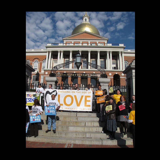 Basta Dobbs! Rally in front of Boston State House. 
