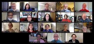 Grid of Members of the UUA Board of Trustees in a Zoom meeting on October 17, 2020.
