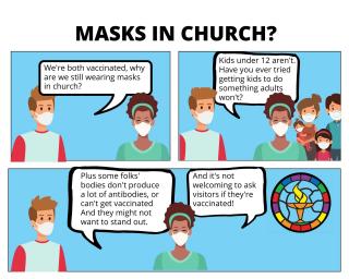 Comic showing why to wear masks in church