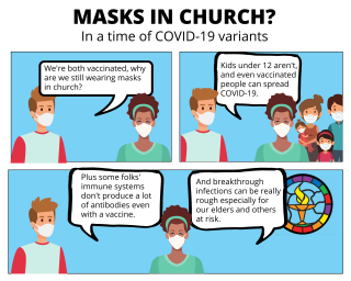 Comic showing why to wear masks in church