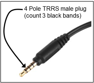 Close up of 4 pole TRRS plug with 3 black bands