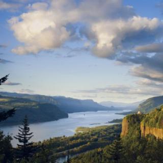 A landscape view of the Columbia River Gorge