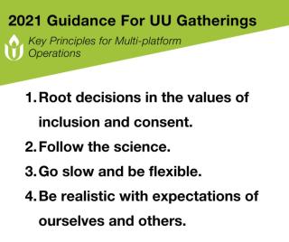 A graphic detailing the UUA guidance for in-person gatherings
