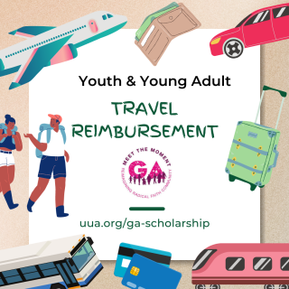 Youth and Young Adult Travel Reimbursement uua.org/ga-scholarship. Includes GA logo.