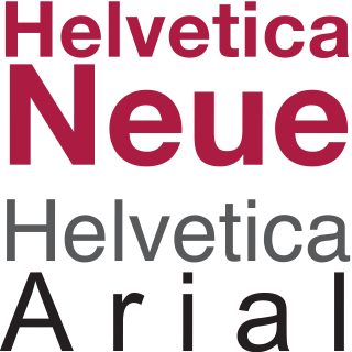 Font names in their respective fonts: Helvetica Neue, Helvetica, Arial