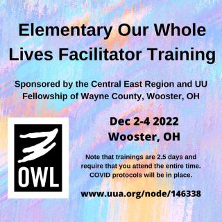 Elementary Our Whole Lives Facilitator Training, December 2-4, 2022, UU Fellowship of Wayne, County, Wooster, OH.