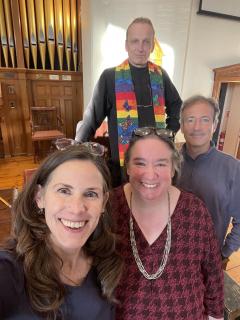 Rev. Petr Samojský, Rev. Erika Hewitt, Rev. Cindy Landrum, and Ted Resnikoff in the sanctuary of First Parish Church of Stow & Acton (MA).