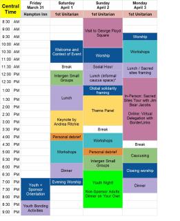 Draft schedule grid of the 2023 Intergenerational Spring Seminar