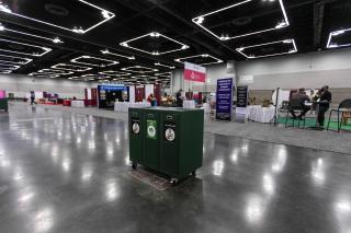 A picture of the three-stream recycling system in the GA Exhibit Hall in Portland Oregon.