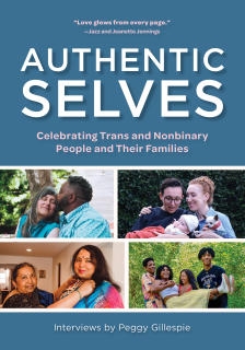 Book title, Authentic Selves, at the top with four squarish images of people lovingly connecting with one another below the title