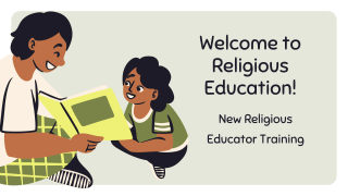 Storytime: Adult reading to child "Welcome to Religious Education"