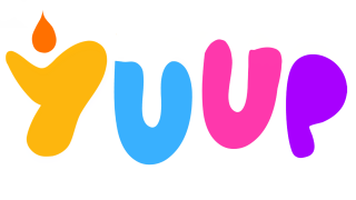 YUUP Logo. The yellow Y has an orange flame, the U's are blue and pink and the P is purple