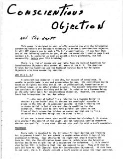 HANDOUT 5 Conscientious Objection and the Draft