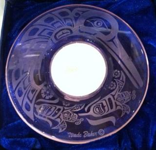 etched glass chalice made by Wade Stephen Baker, Kwakiutl Artist.