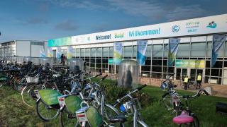 Bike rack shown at COP23 Fiji UN climate conference in Bonn, Germany.