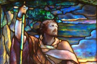 A stained glass window of John the Baptist from Arlington Street Church (UU) in Boston.