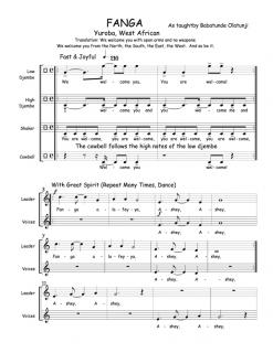 Sheet music for a song taught by Babatunde Olatunji of West Africa.