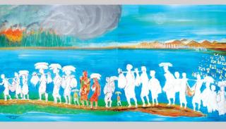 "Fleeing Rohingya," a painting by Syed Jahangir