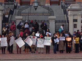 Finding Our Way retreat participants witness for economic justice outside of Boston State House