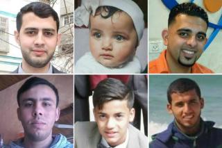 Photos of Ahmed Alrantisi, Laila Anwar Al-Ghandoor, Ahmed Altetr, Alaa Alkhatib Ezz el-din Alsamaak, Motassem Abu Louley, all killed by Israeli Defense Forces