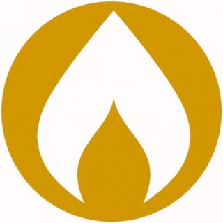 The flame of the UUA chalice logo on a yellow-gold background.