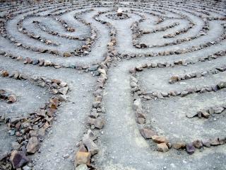 A labyrinth whose path is marked by stones