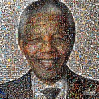 A mosaic portrait of Nelson Mandela made from many small photos 