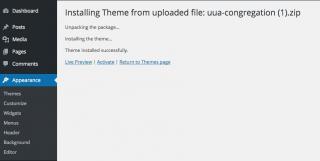 Confirmation message after uploading and installing a WordPress theme