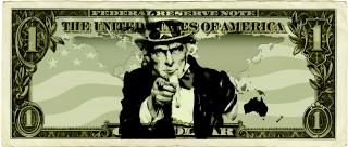 "Uncle Sam Wants You" picture super-imposed over a dollar bill