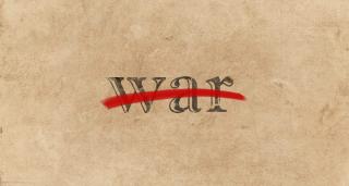 The word "war" crossed out, signifying attempts to make war illegal