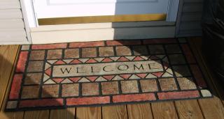 Welcome mat at a door.