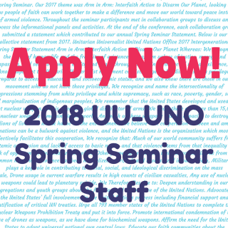 Graphic for UU-UNO Spring Seminar Staff applications