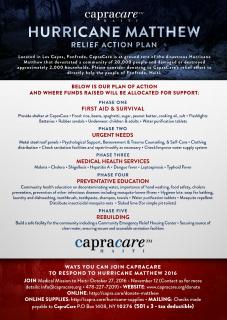 Capra Care's Hurricane Matthew Relief Action Plan