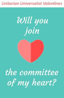 A teal background with red heart and white text: "Will you join the committee of my heart?"