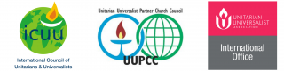 Logos of the U/U International Joint Working Group: ICUU, UUPCC, and UUA International Office