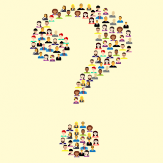 graphic of a question mark made of people's heads and shoulders