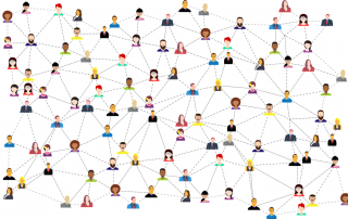 graphic with dozens of human avatars in a network