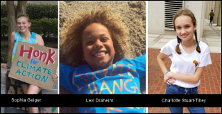 Images of 3 UU youth organizers: Sophia Geiger, Levi Draheim, Charlotte Stuart-Tilley