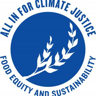 Logo of 2021 UU@UN Intergenerational Spring Seminar "All In for Climate Justice: Food Equity and Sustainability"